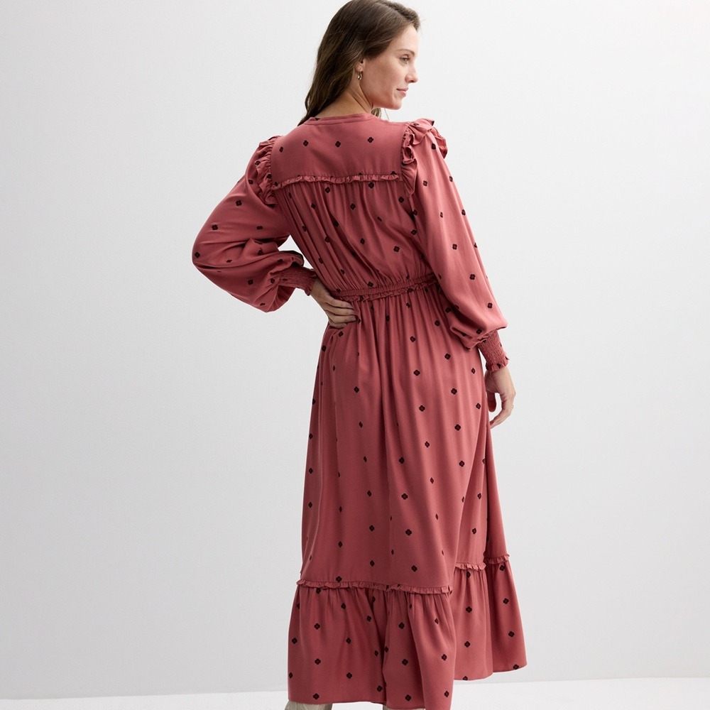 Farmers Market Women's XL Embroidered V Neck Floral Maxi Dress Coral Boho Trad - Picture 2 of 10